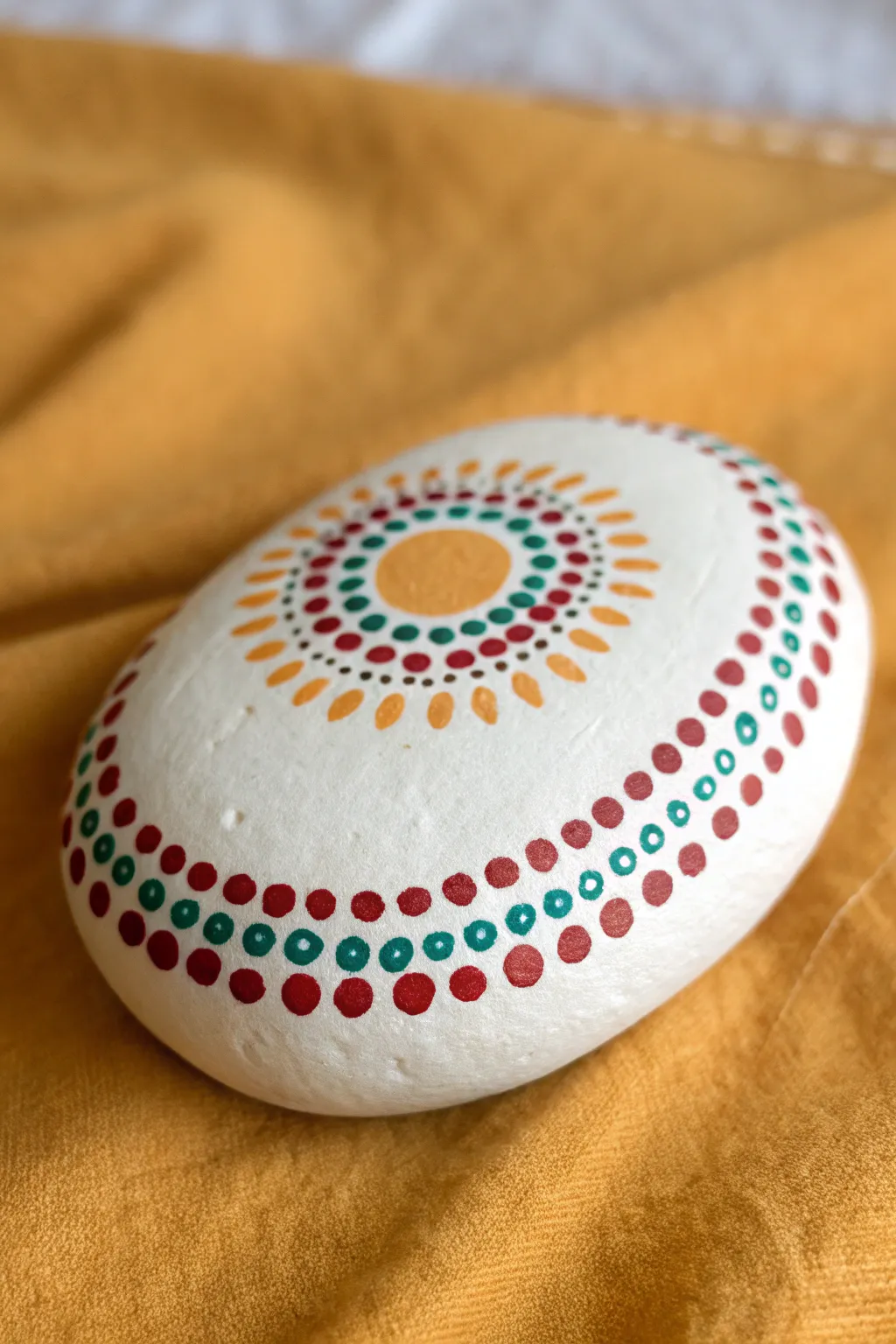 Dot gradient border frame on a white rock, bold boho colors with calm Scandinavian minimalism