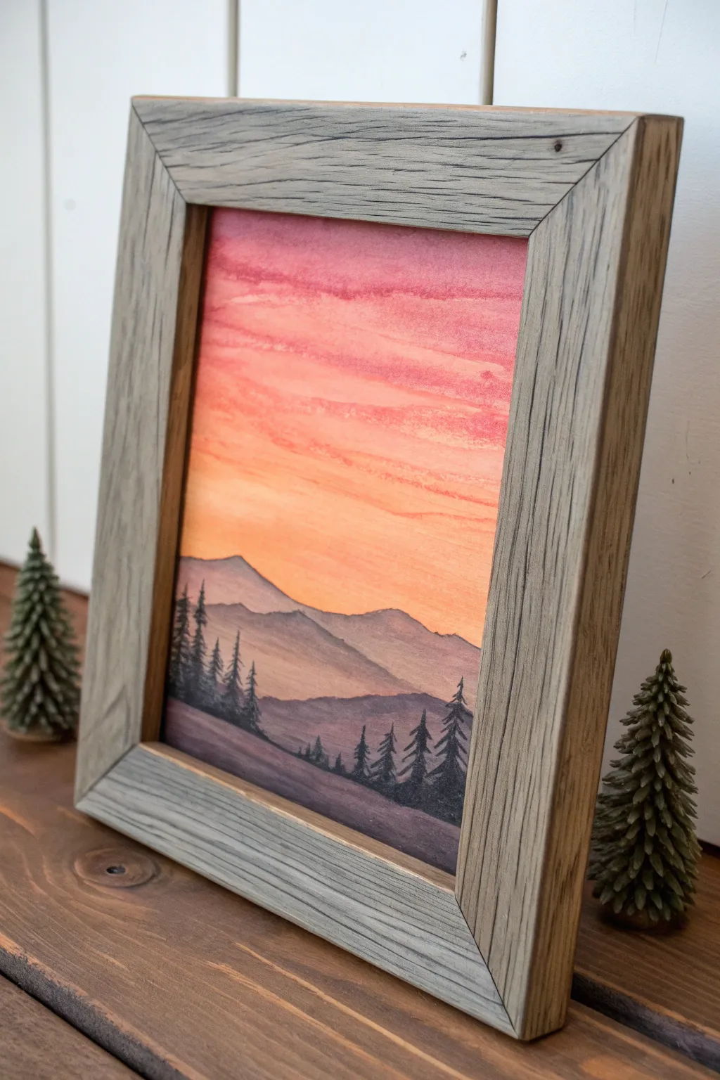 Warm sunset gradient frame with clean silhouette details for a bold yet minimal DIY look