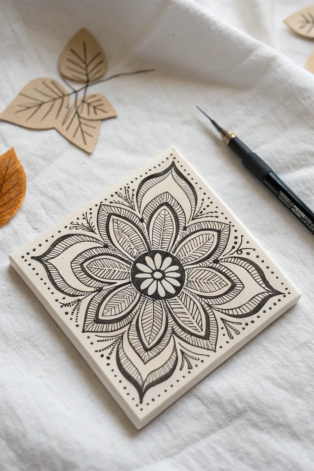 One tiny muted color accent makes your black-and-white Zentangle patterns feel intentional.