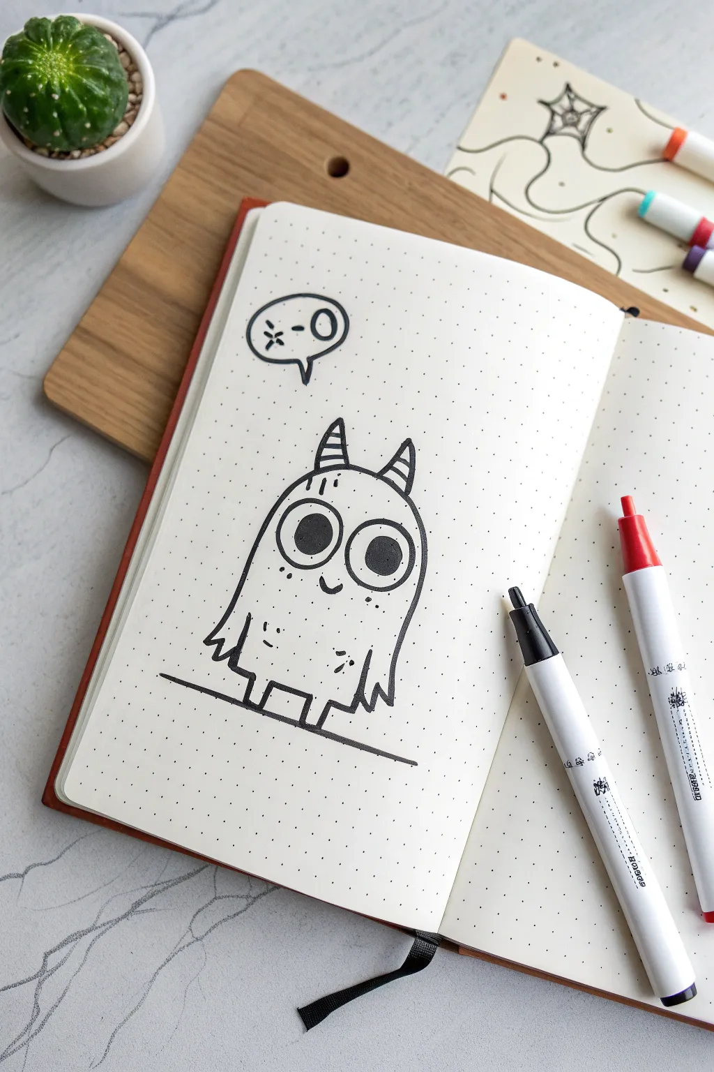 Scribble to creature: a bold outline with big shapes ready for filling using only three markers