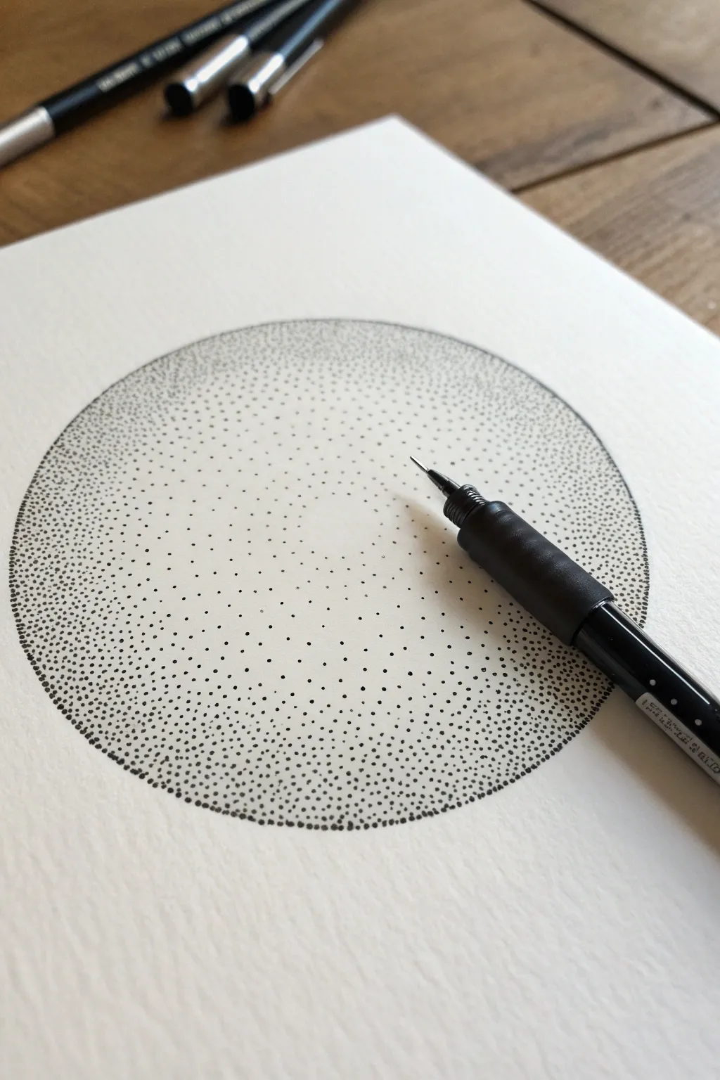 Try stippling: a calm circle fading from dense dots to airy space, simple and satisfying.