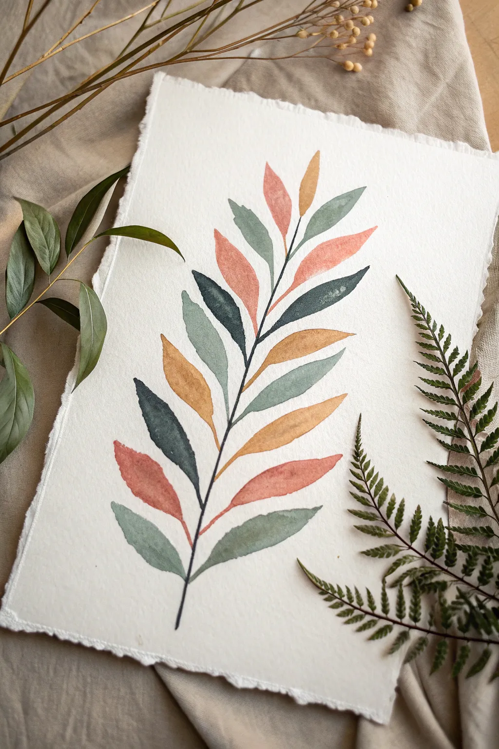 Easy abstract botanicals: bold leafy shapes, calm colors, and lots of airy negative space