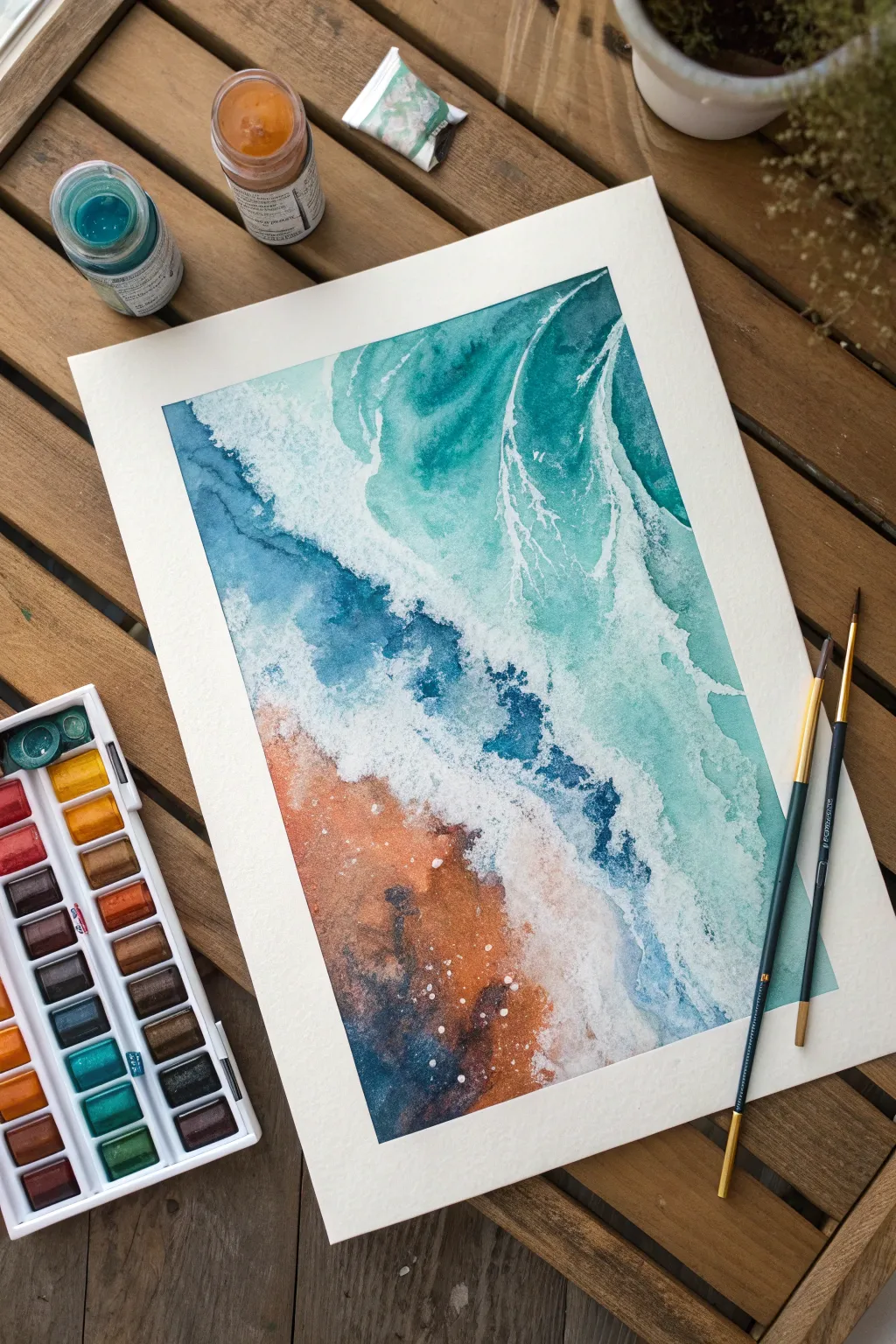 Bold drip-and-tilt watercolor rivers with branching channels and luminous layered puddles.