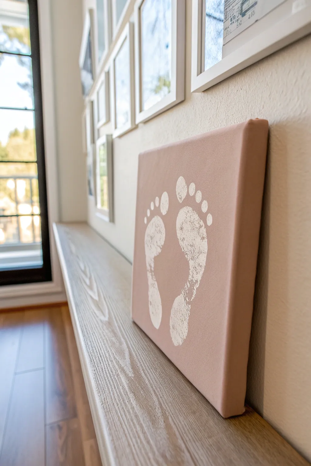 Minimalist baby tiny toes negative-space canvas with soft neutral paint and gallery-style calm