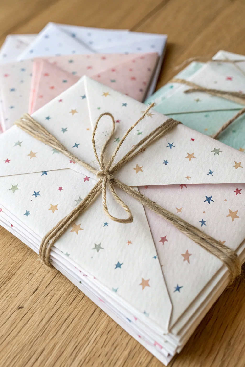 Watercolor-washed envelope bundle as a baby shower time-capsule keepsake to paint and gift