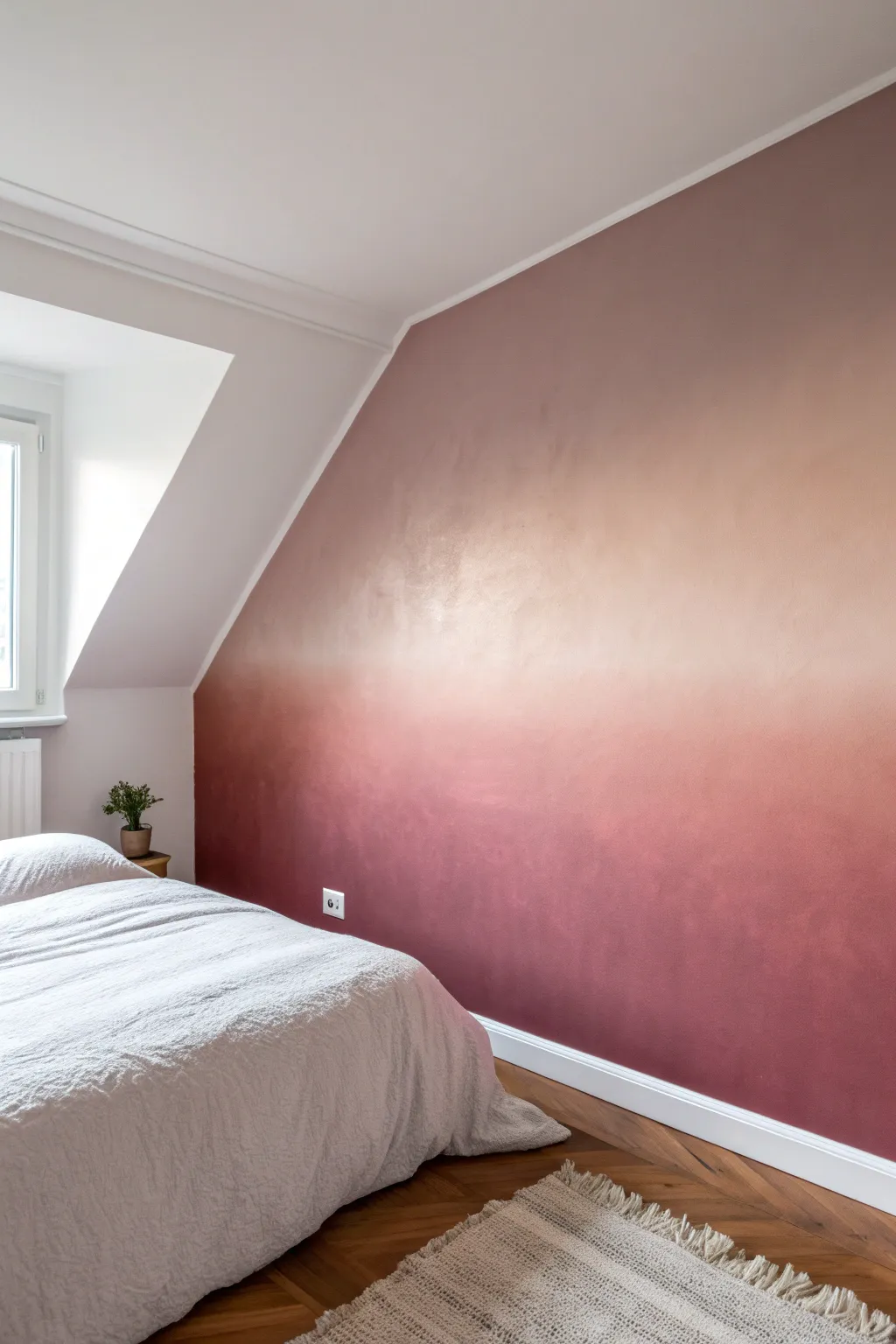 Ombre bedroom wall inspo: cozy dark at the base, fading to airy light for a dreamy calm.