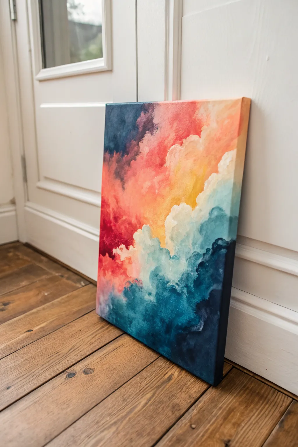 Drip-and-fade color cloud: bright spray mist melting into deep dark with a few playful drips