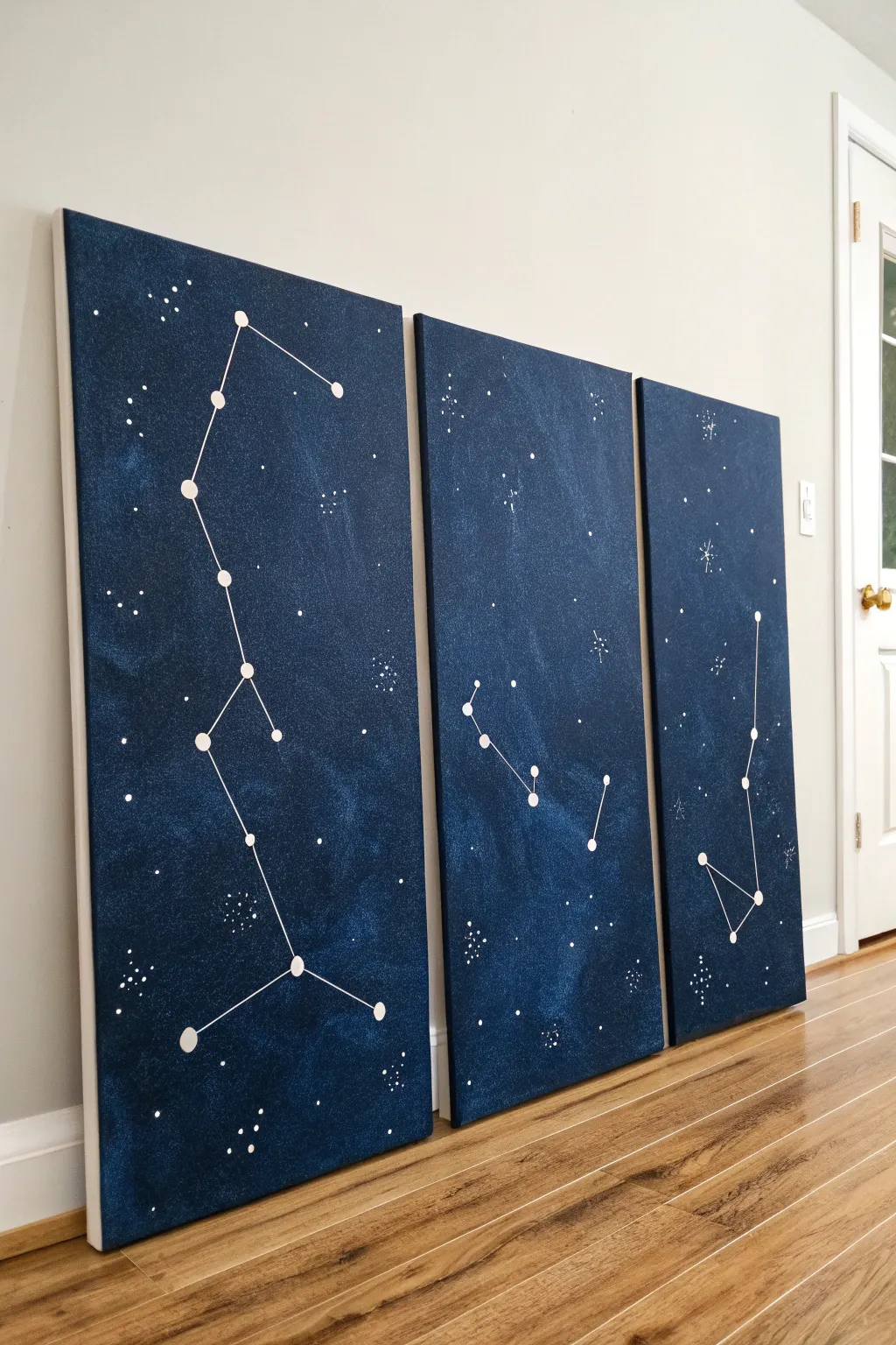 Easy constellation night sky triptych, simple three-canvas idea with a bold, dreamy beginner impact