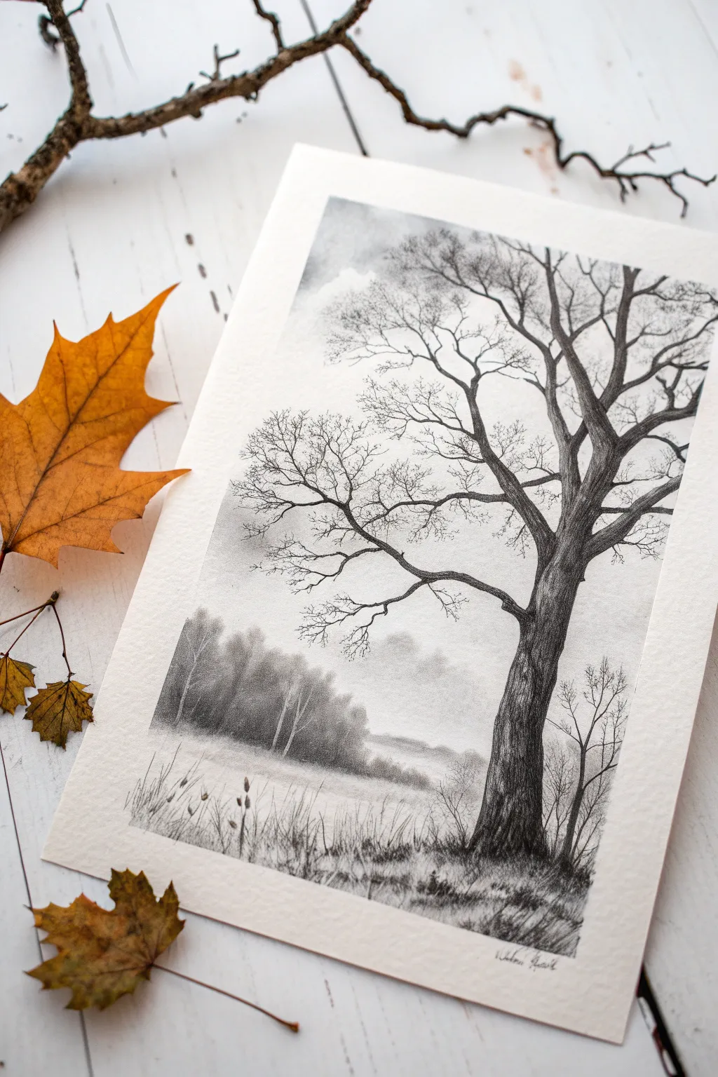 High-contrast black and white scene with one bright leaf accent for bold minimalist focus