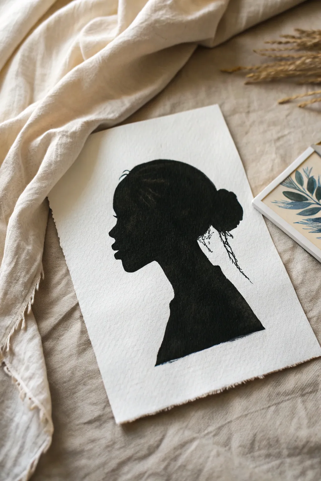 Negative space hair silhouette idea: paint the dark background and leave the hair light and simple.