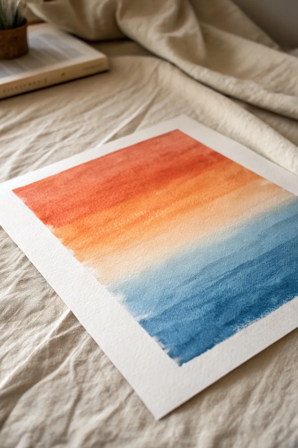 A bold orange-to-blue blend softened by a warm neutral middle for an unexpectedly smooth gradient