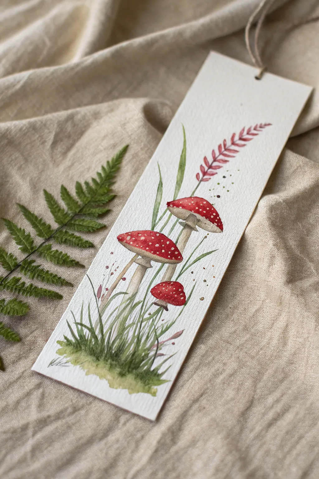 Mark your page with a touch of magic using this enchanted mushroom forest bookmark design.