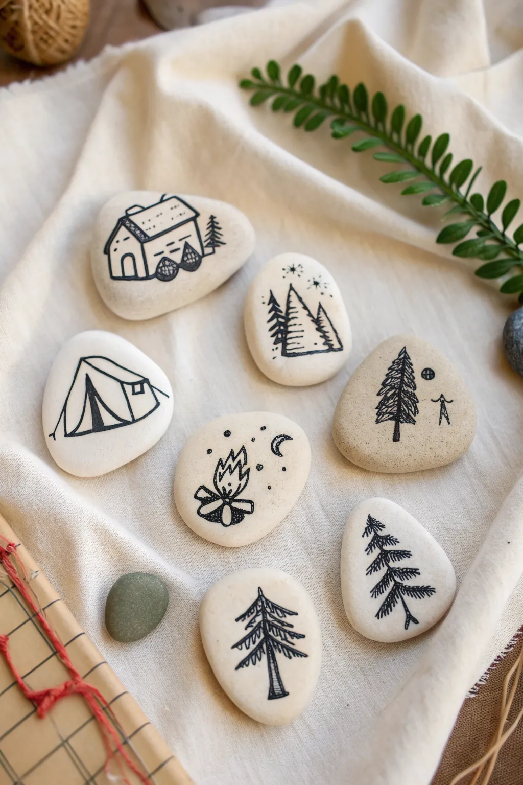 Build a campsite with painted story stones, a minimalist boho kit for cozy campfire tales.