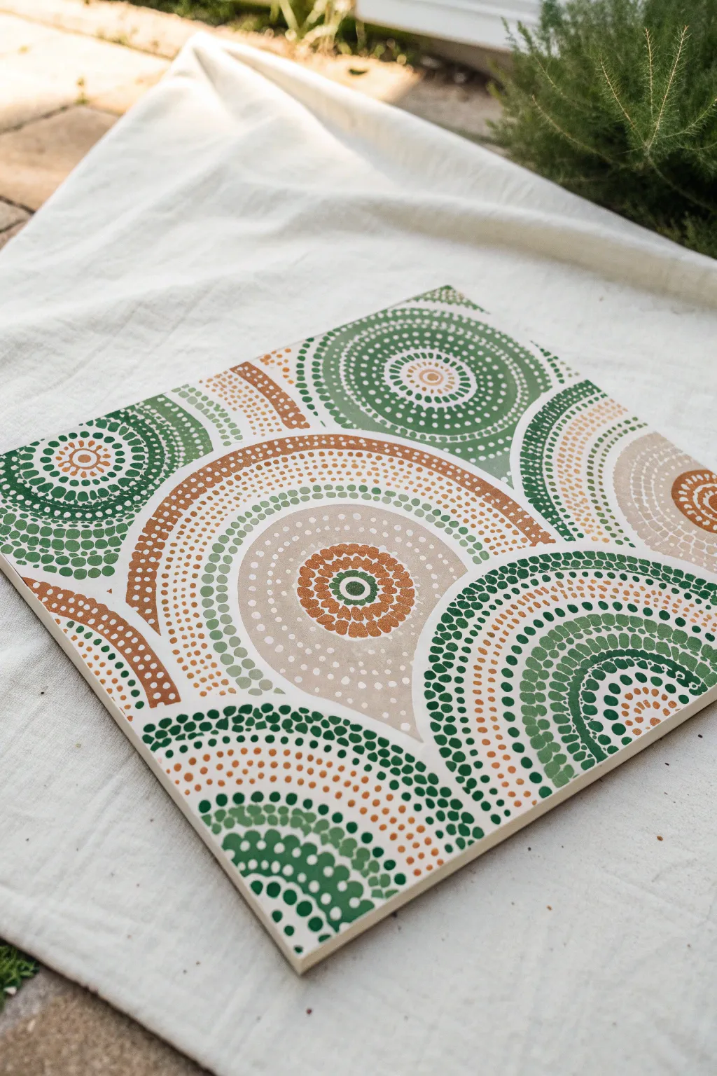 Create satisfying dot texture on a canvas board using cotton swabs and simple dotting tools