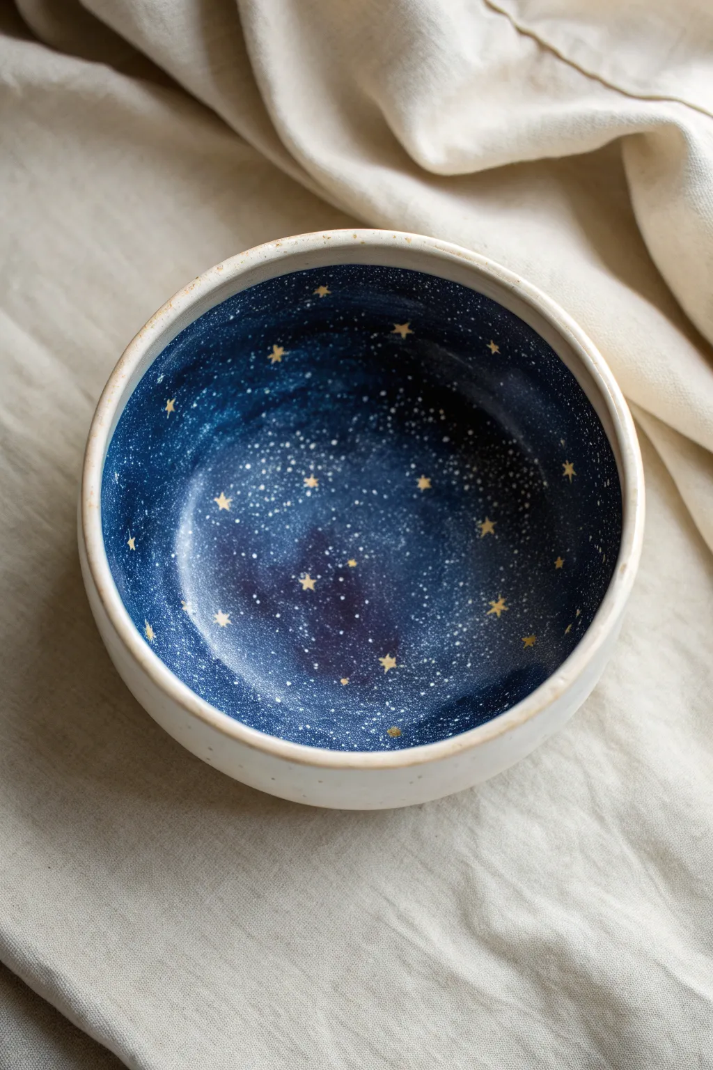 Paint a dreamy galaxy night sky inside a simple ceramic bowl for a modern boho look