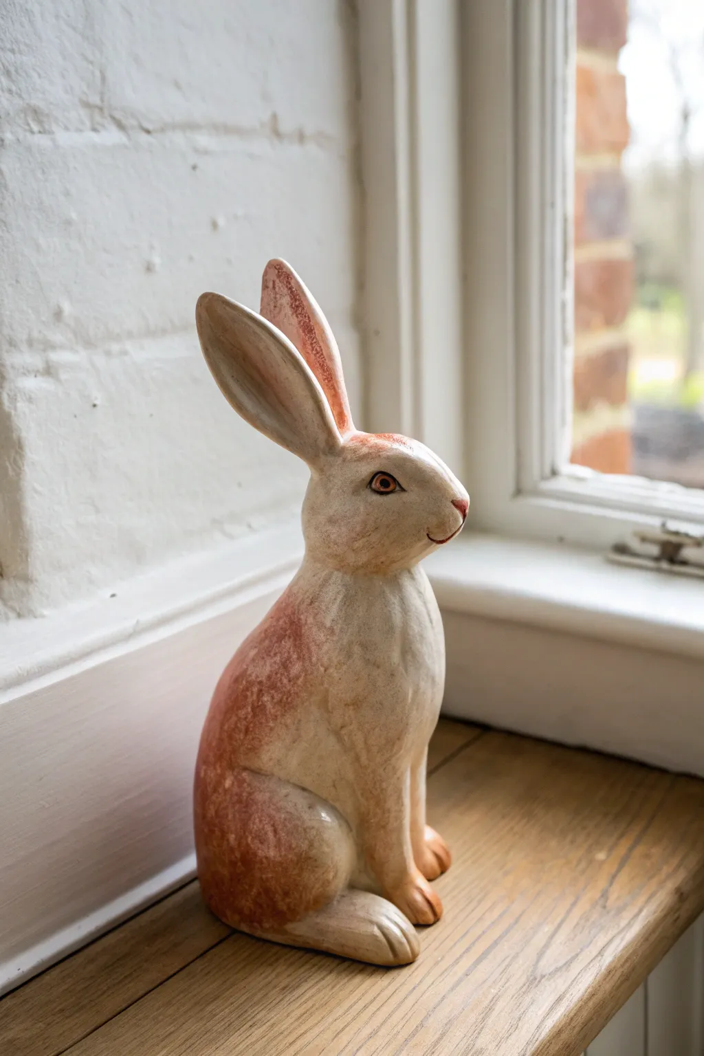 Smooth ombre ceramic bunny fading from belly to ear tips, minimalist boho perfection.