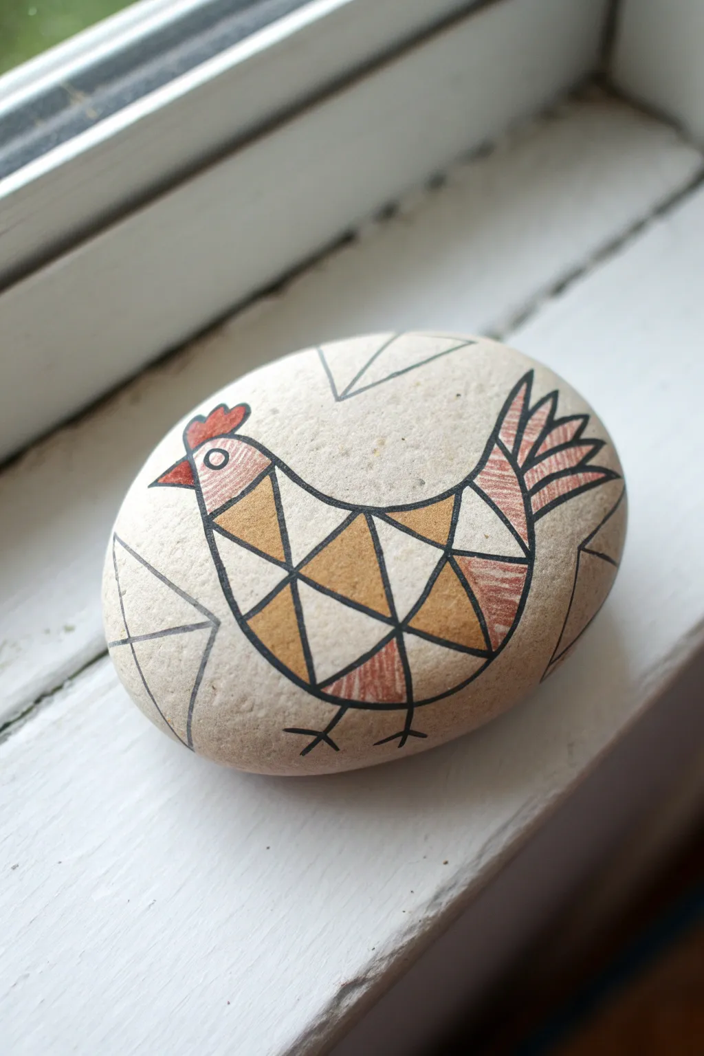 Minimal geometric chicken rock in soft neutrals, a calm Scandinavian-boho DIY inspo.