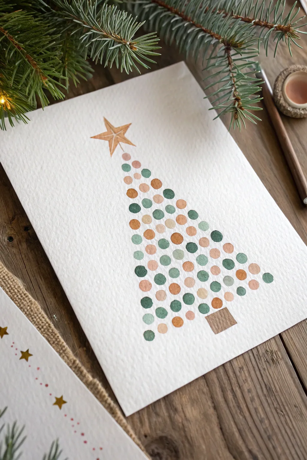 Simple Q-tip dot Christmas tree for kids, with cozy Scandinavian minimal boho vibes