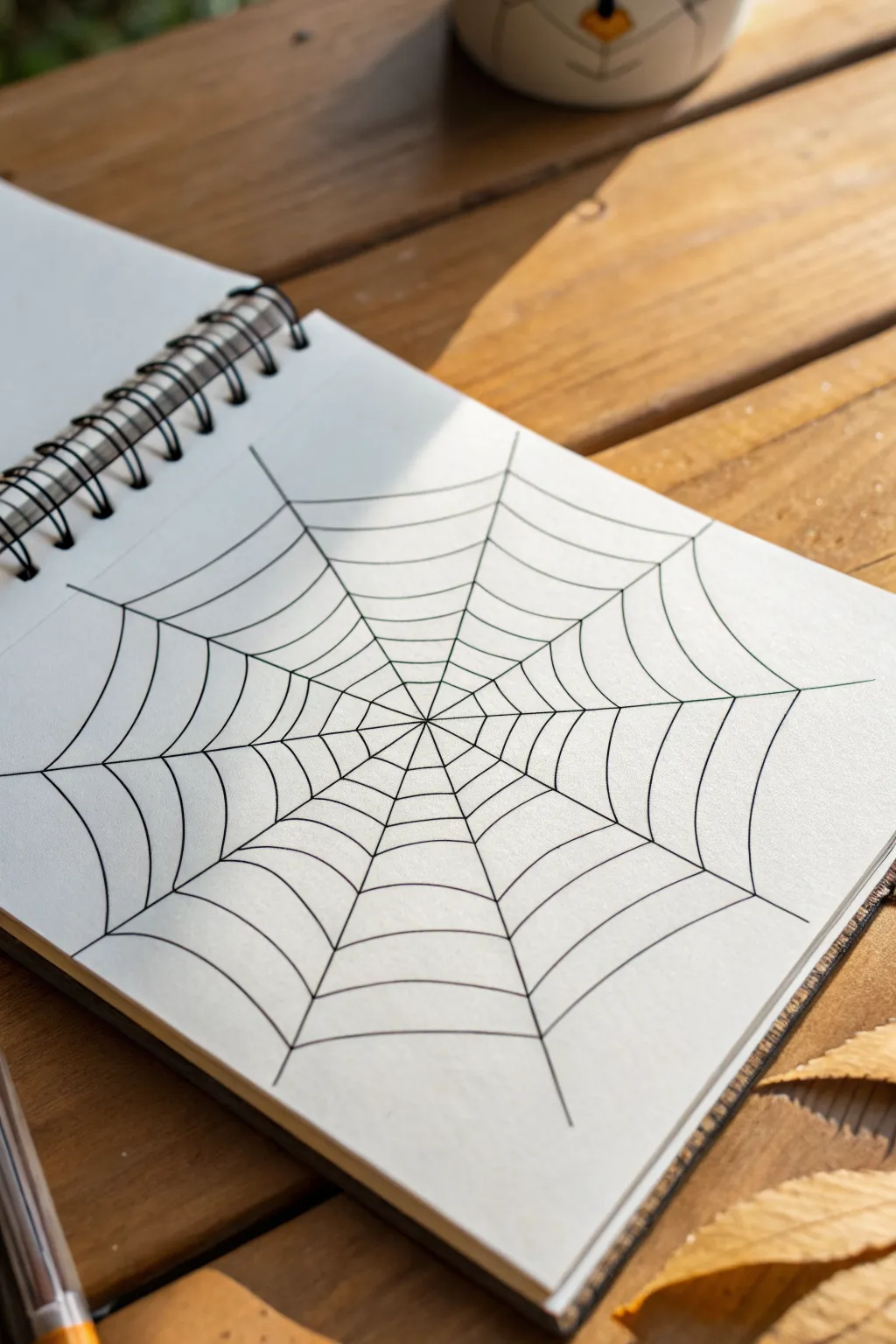 Geometric polygon spider web with crisp lines, calming Nordic minimalism, and subtle boho warmth