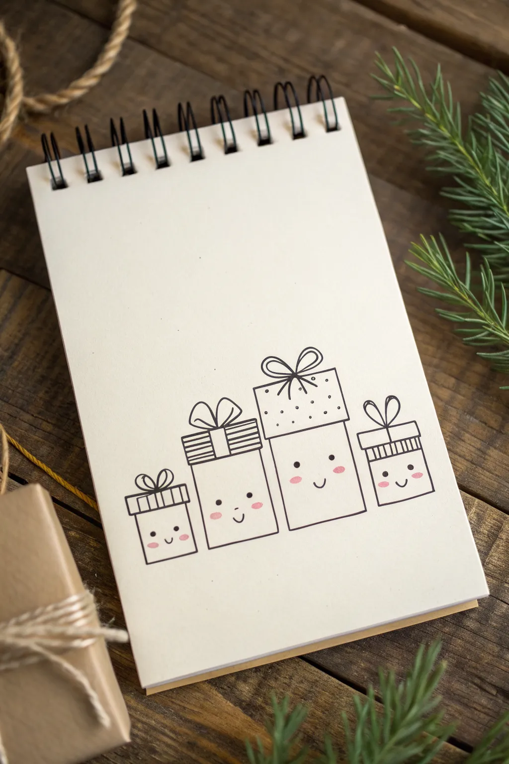 Draw a sweet gift box family lineup with simple faces and bows, perfect for cute cards