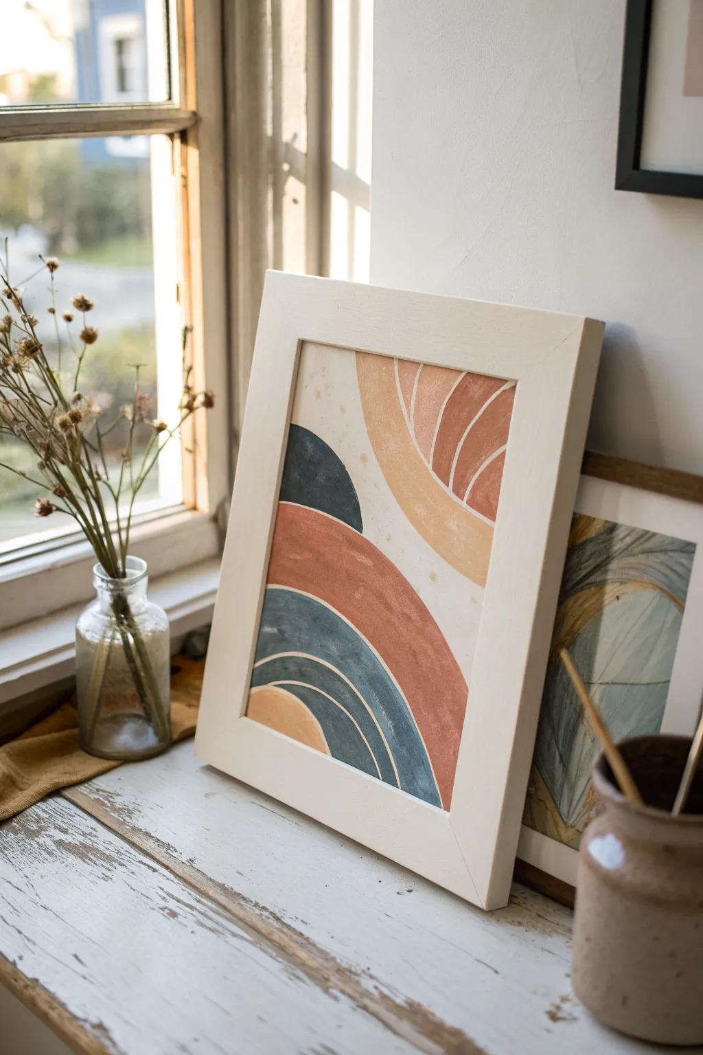 Minimal abstract dad birthday painting with a scratch-reveal panel hiding a heartfelt note