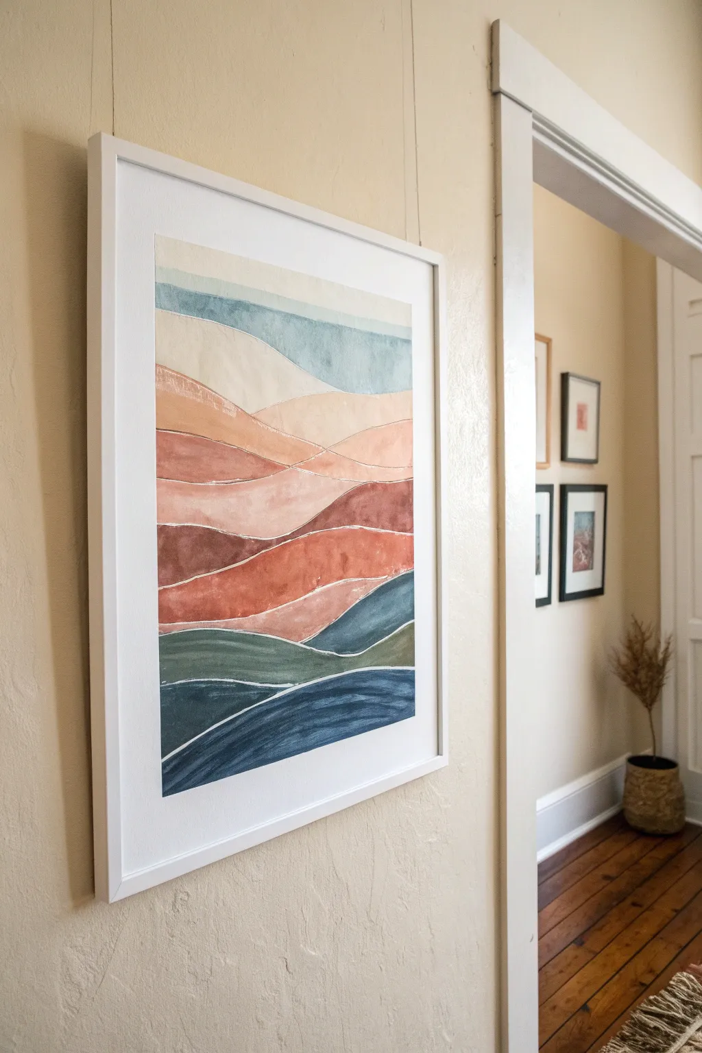 Abstract map of emotions: calm color fields, contour lines, and textured islands in harmony