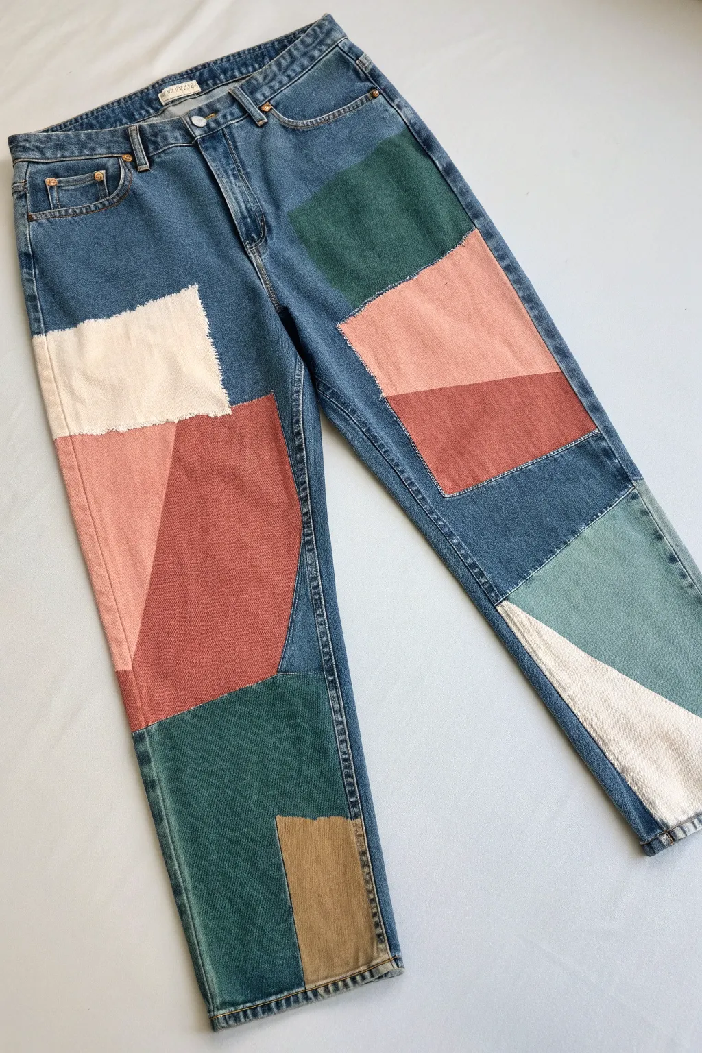 Abstract color block brushstrokes on denim for an easy, modern Scandinavian-boho DIY.