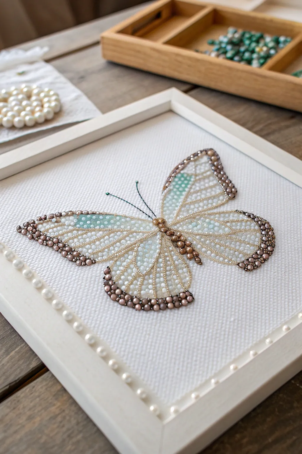 Smooth matte print meets raised sparkle in a partial-drill butterfly diamond painting focal point