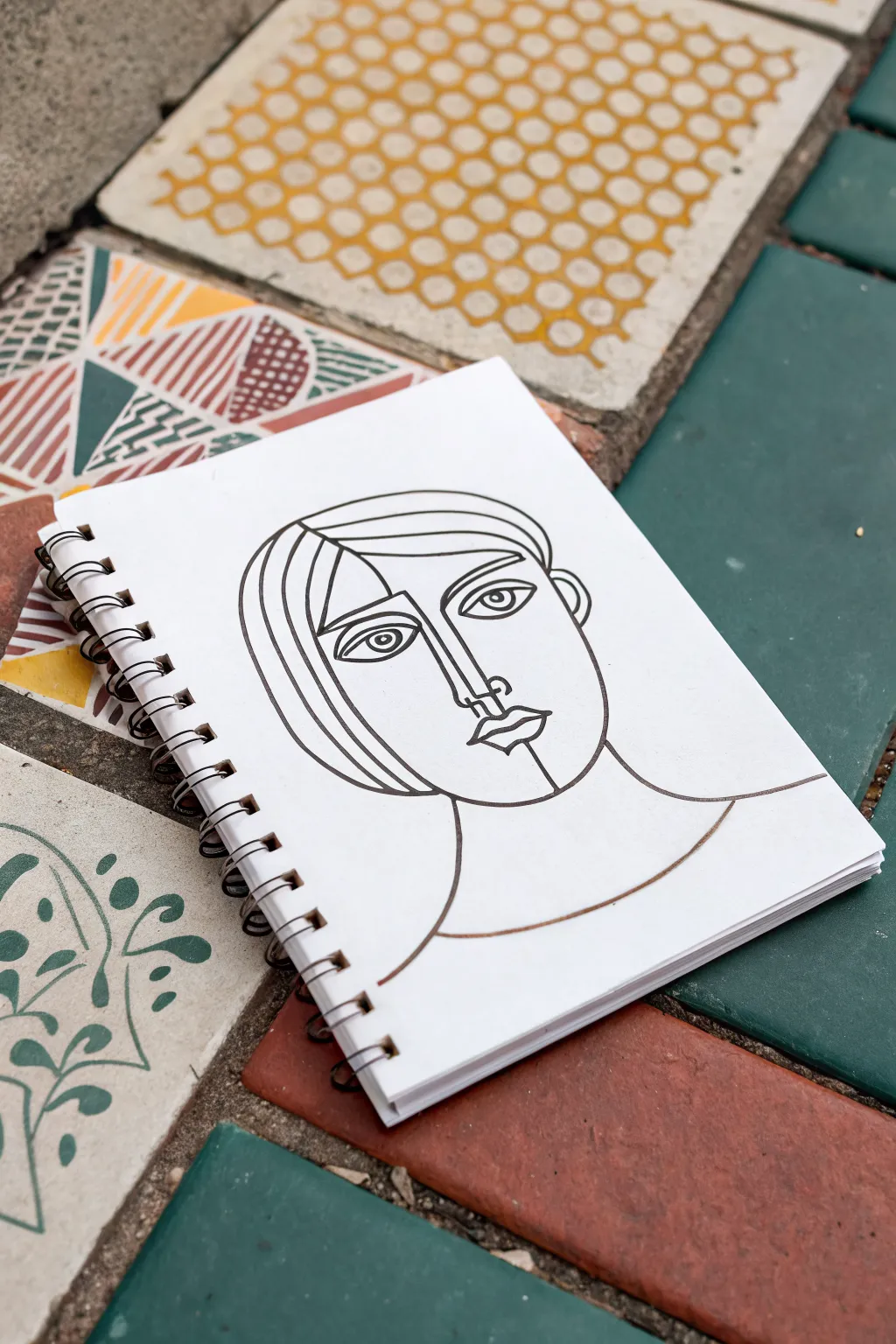 Abstract face directed drawing with bold patterns and simple shapes for a minimalist project