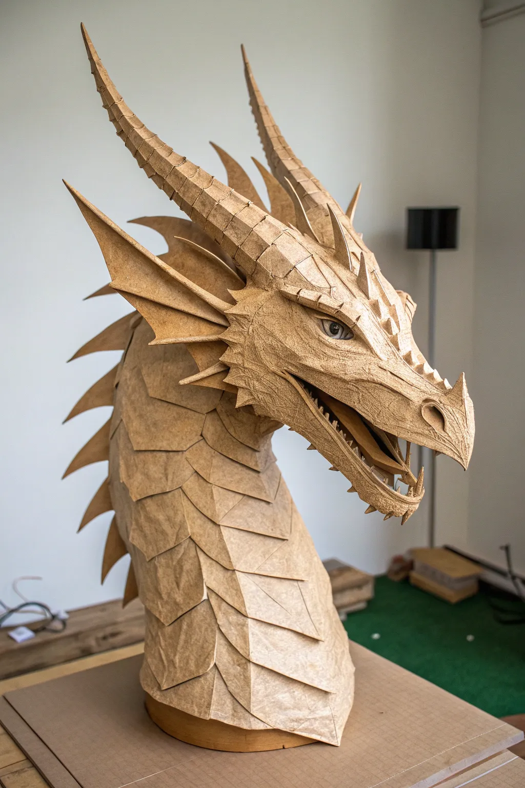 Wire-reinforced dragon crest base for bold silhouettes with clean, clear jaw mechanism space