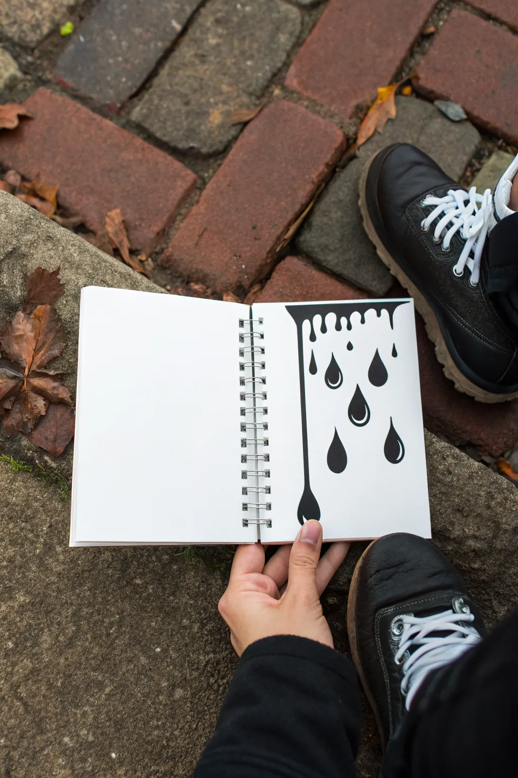 Glitchy drip panel collage with clean drips, offset outlines, and splatters in calm boho tones.