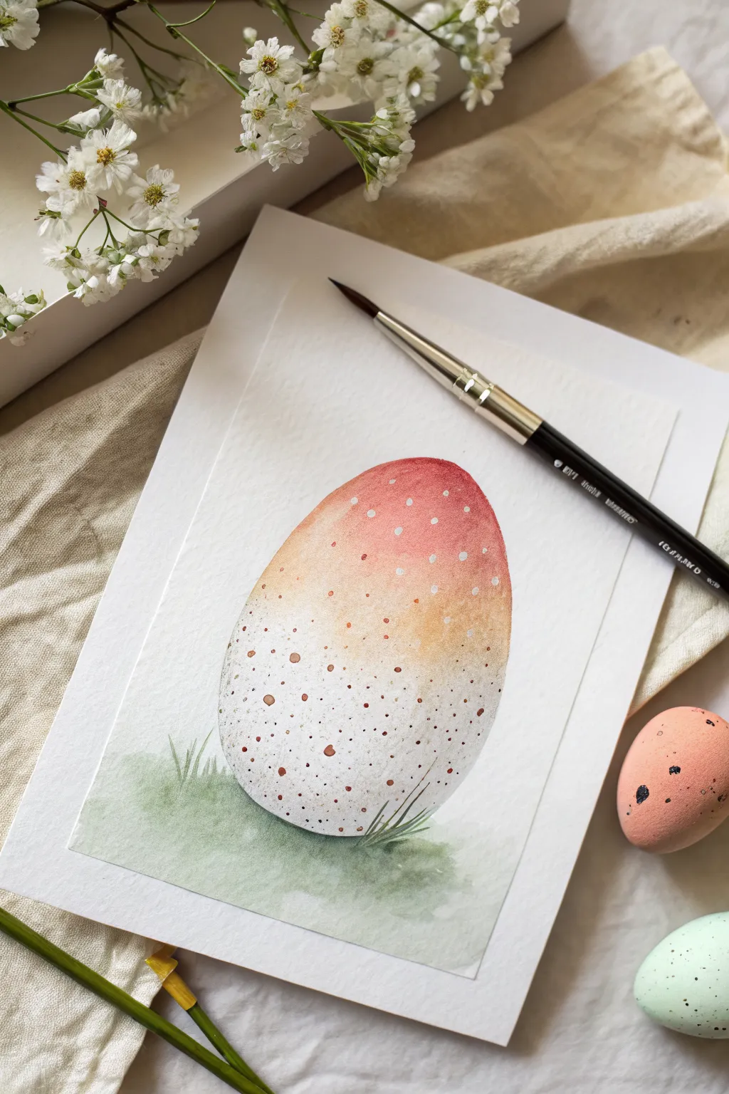 Minimal watercolor Easter egg with soft wash and splatter, perfect for easy Easter drawing ideas.