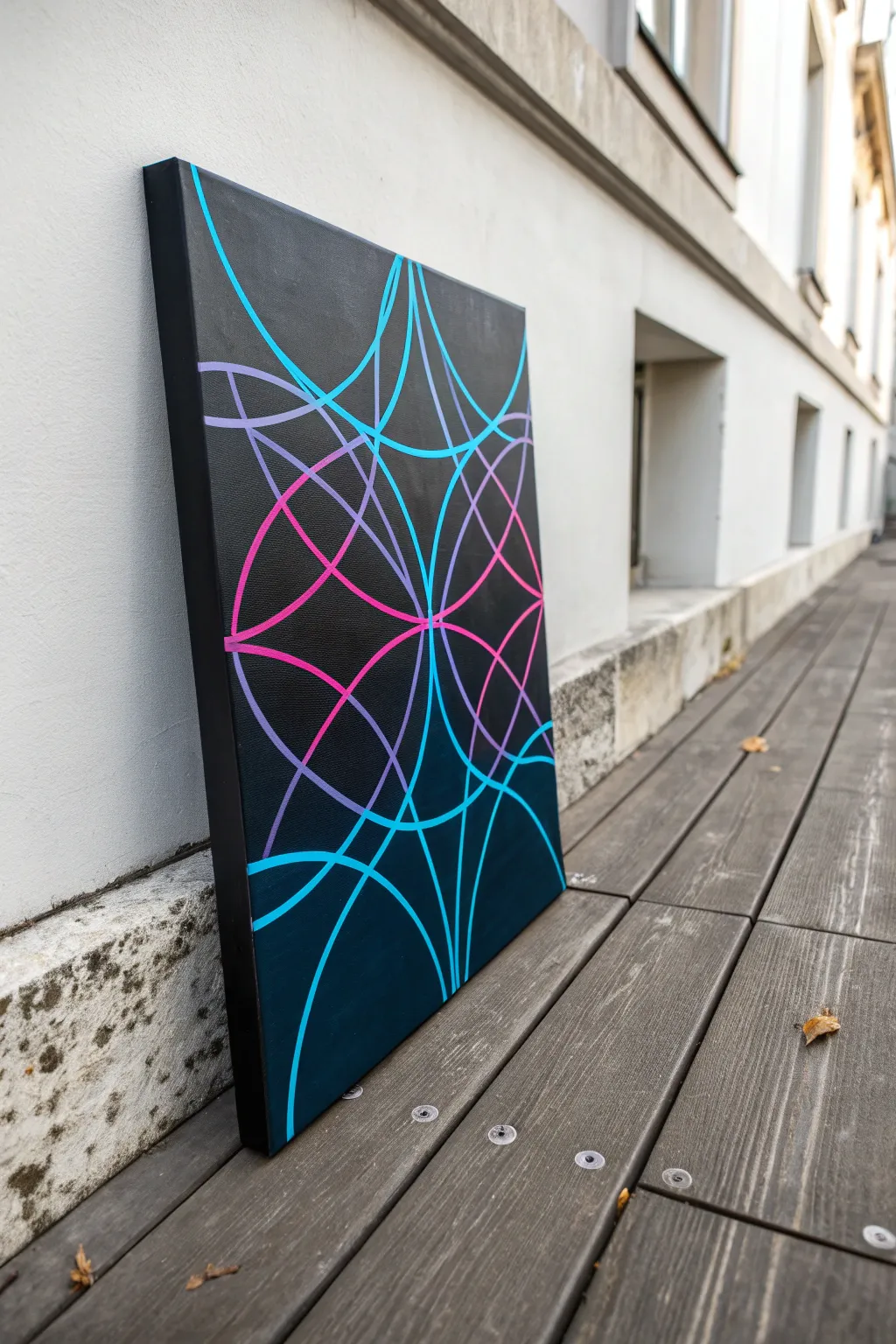 Neon duotone shapes on black: a simple, bold dark painting idea with clean glowing edges