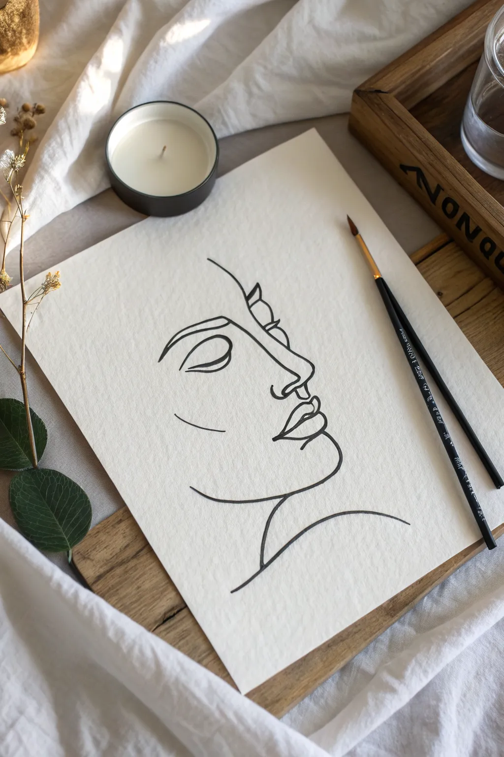 One-line face sketch idea: calm minimalist line art with lots of white space today