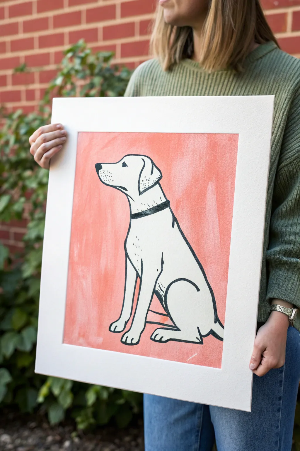 Bold neon background and a simple outlined pup for an easy, modern dog painting idea