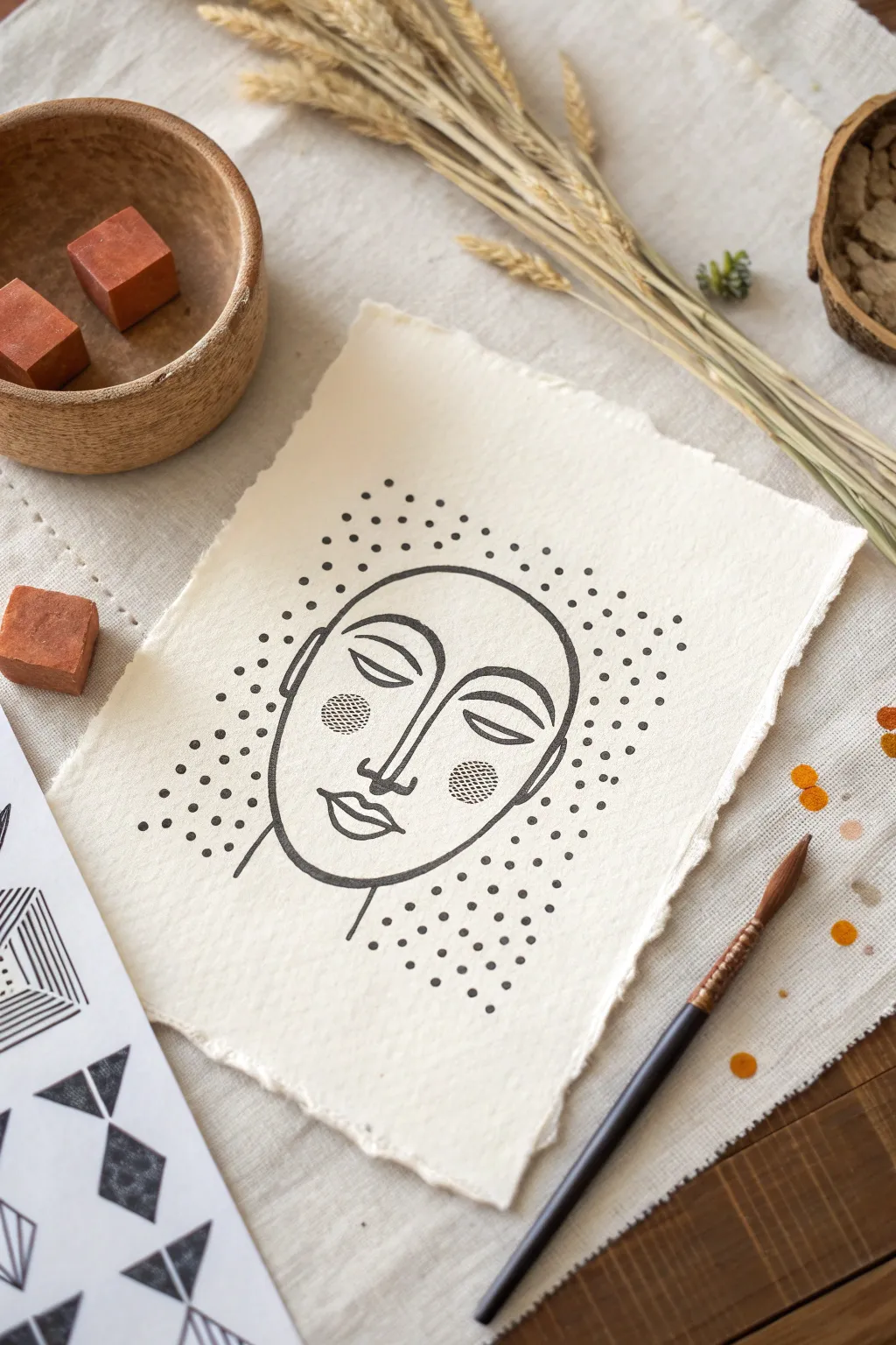 Minimalist face silhouette filled with easy patterns for a calm Scandinavian-boho drawing idea