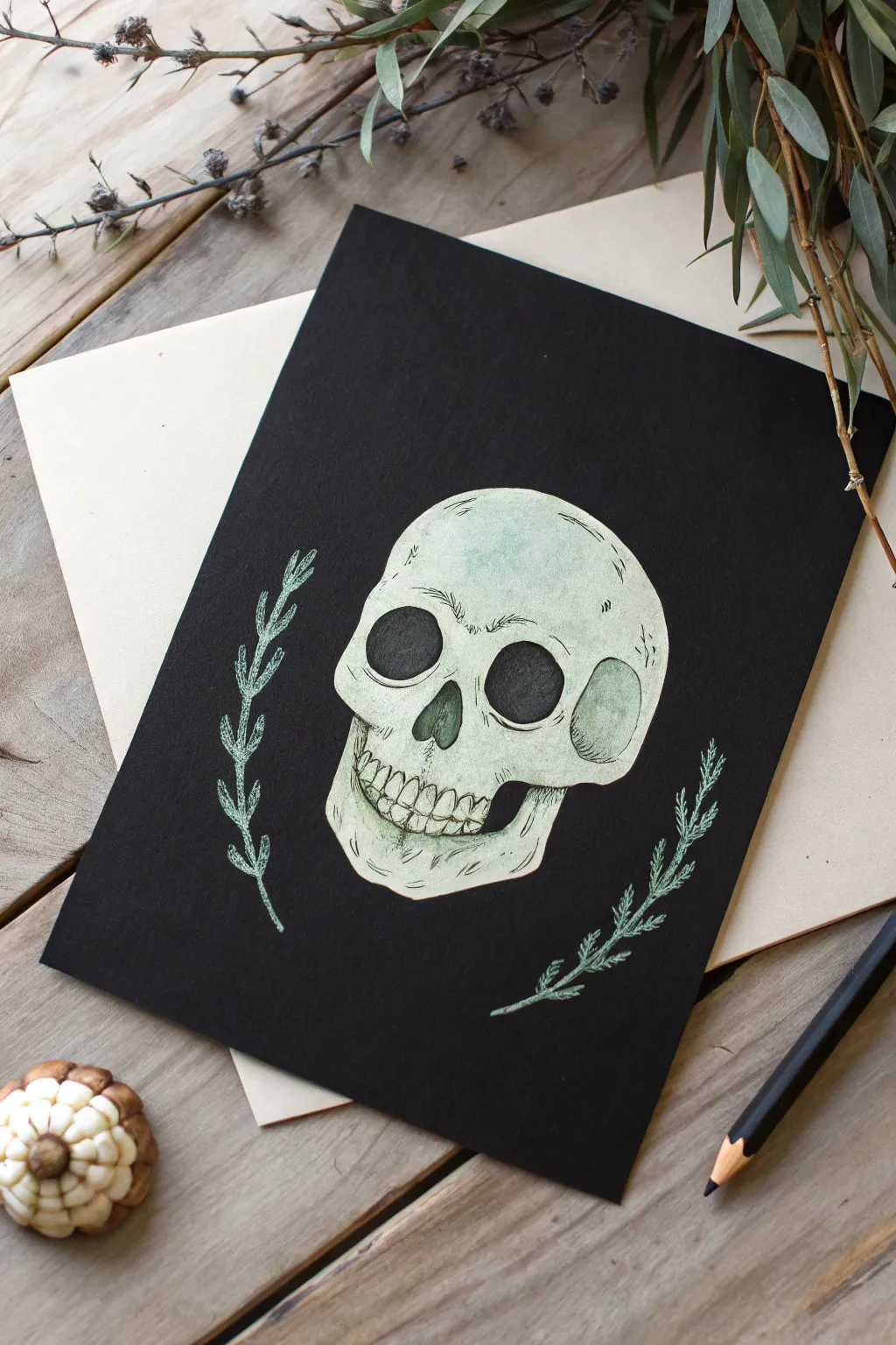 Easy Halloween glow skull: minimalist pale paint on black for a chic, beginner-friendly spooky look