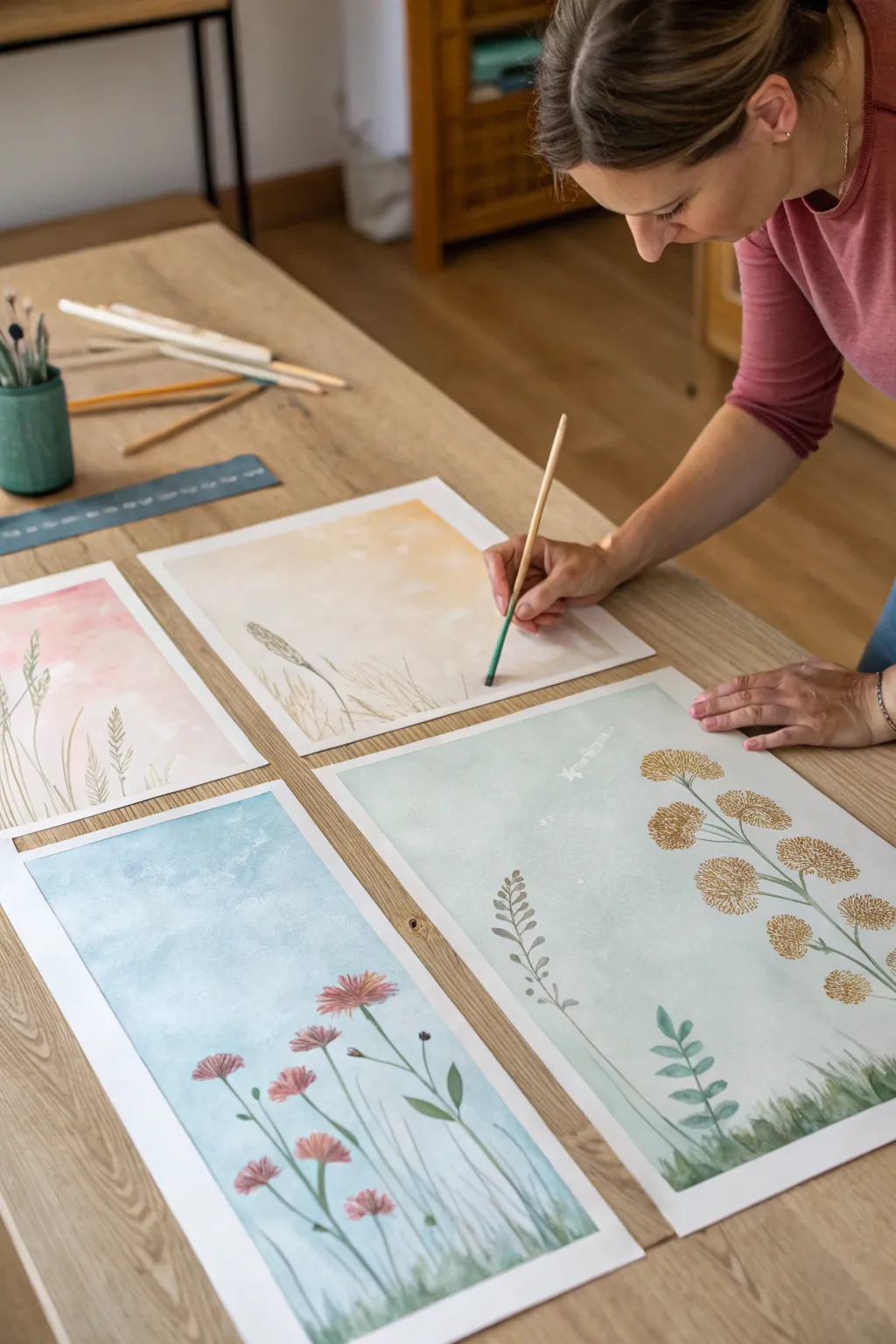 Shared canvas sections invite everyone to paint together, creating a calm, communal artwork.