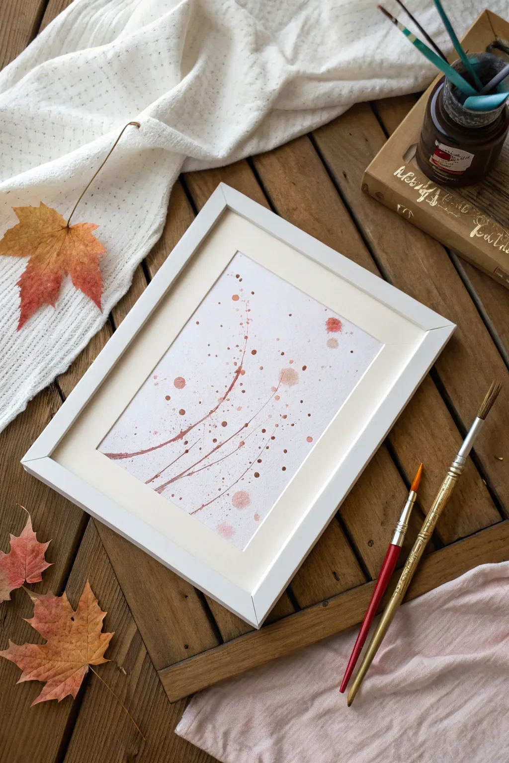 Energetic pendulum splatter arcs on clean white paper, a bold and simple kids process art idea.