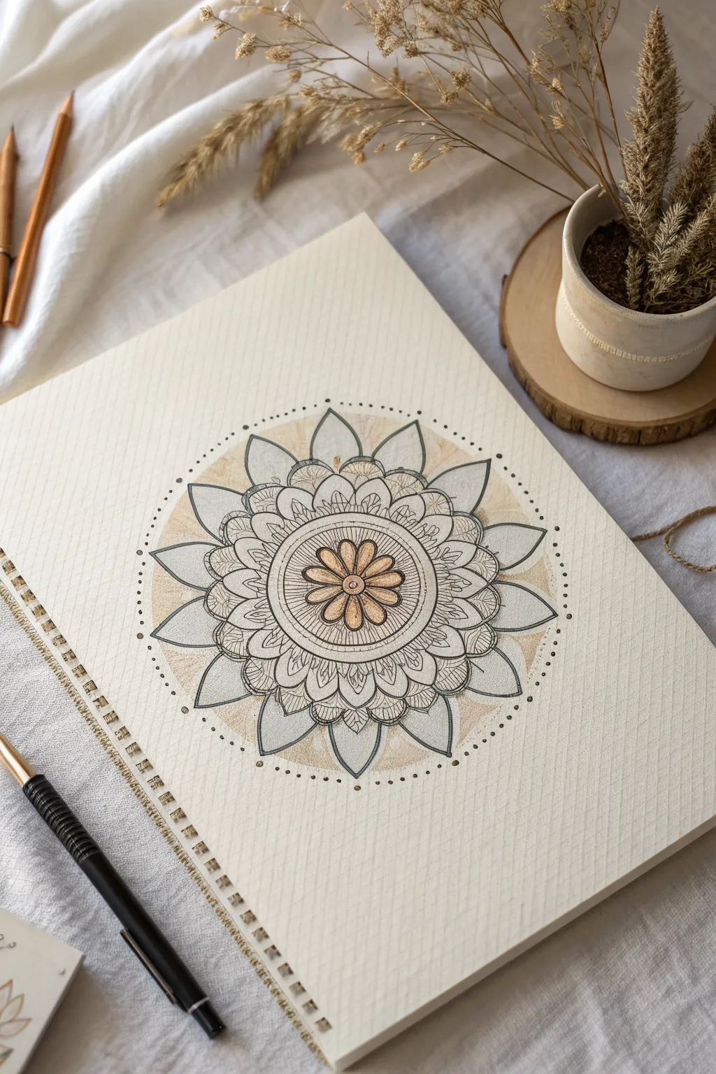 Simple circle mandala in 3 calm colors, perfect for easy painting practice today.