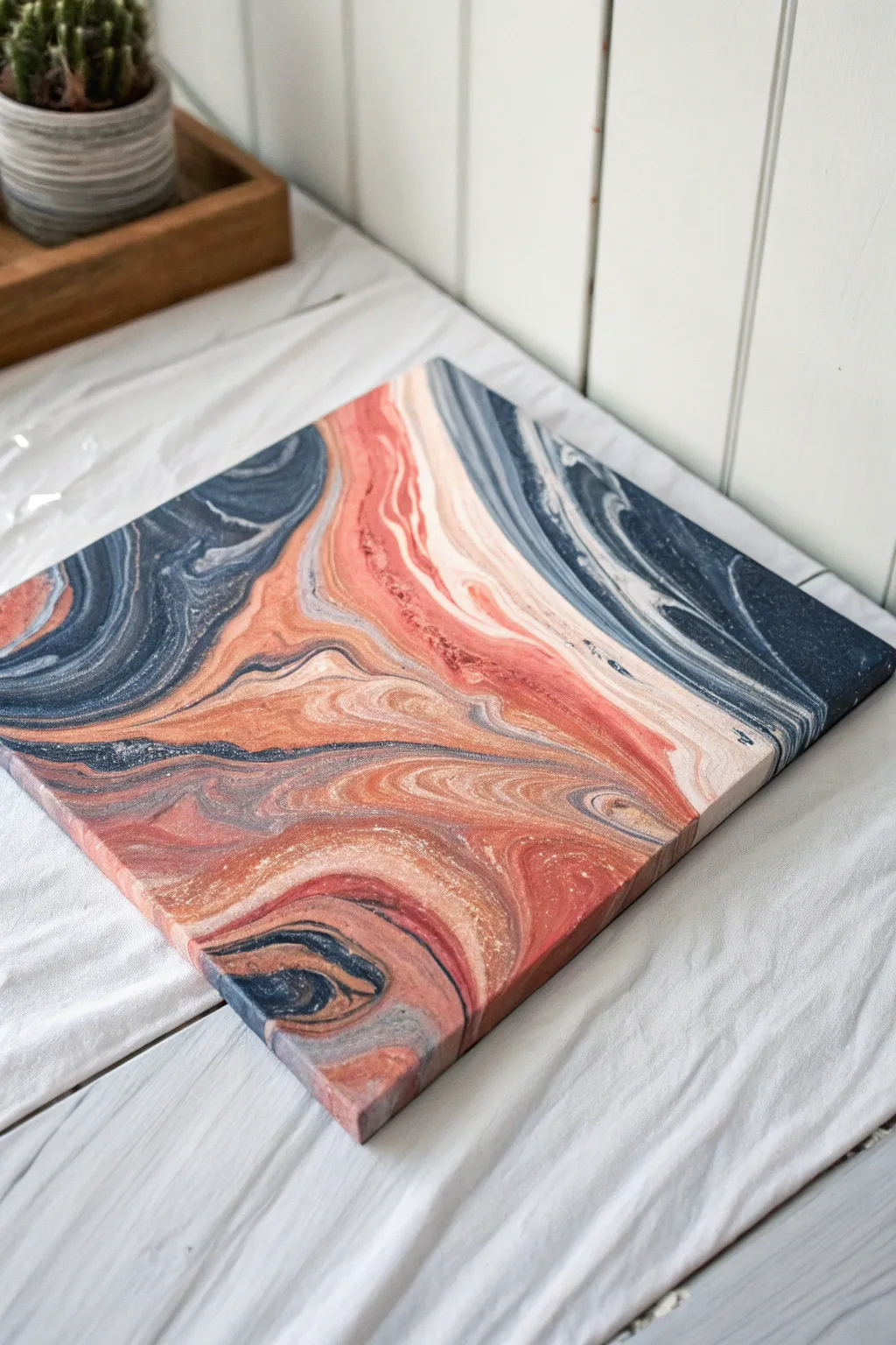 Cup-swipe abstract stripes with bold contrast for an easy, messy-on-purpose sip and paint win