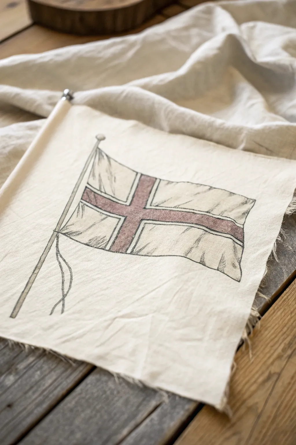 Practice frayed edges and faded folds with a minimalist waving flag study in crisp contrast.