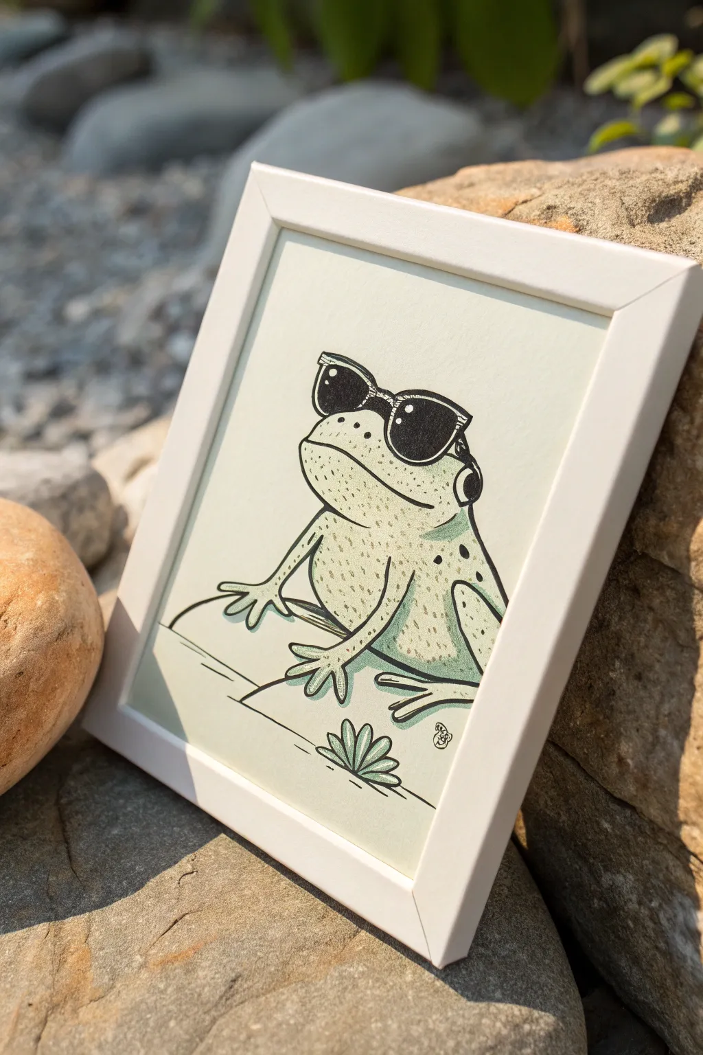 Chill frog vibes: bold lines, chunky shades, and minimal boho color for an easy drawing idea.