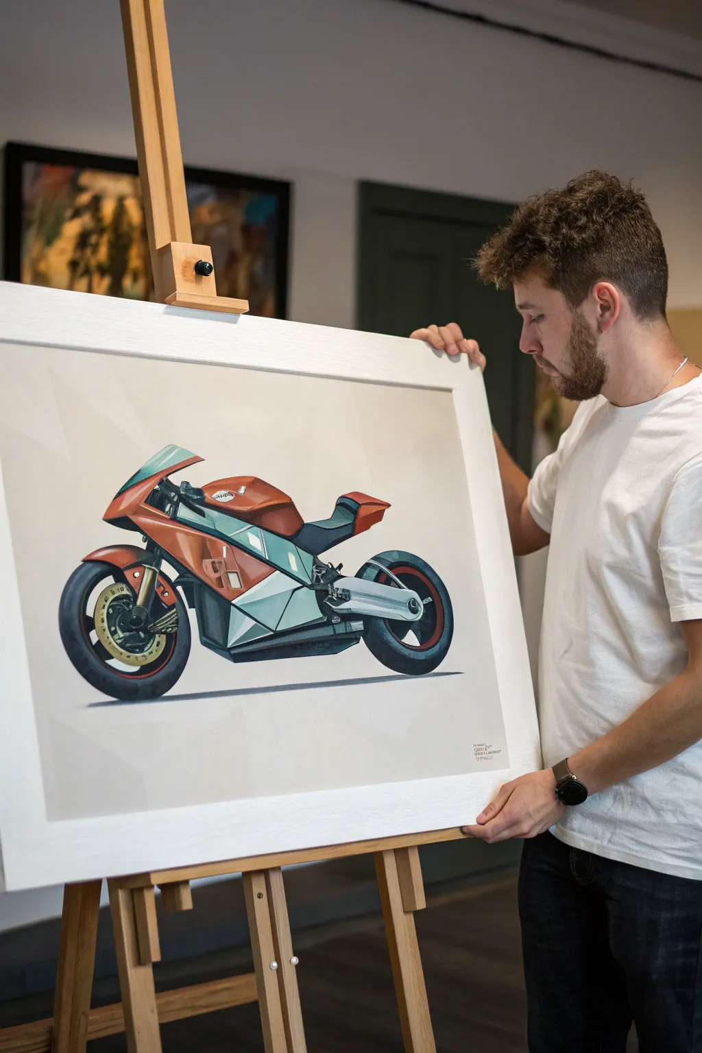 Low-poly dragon in crisp facets, minimalist gaming painting idea with Scandinavian calm.