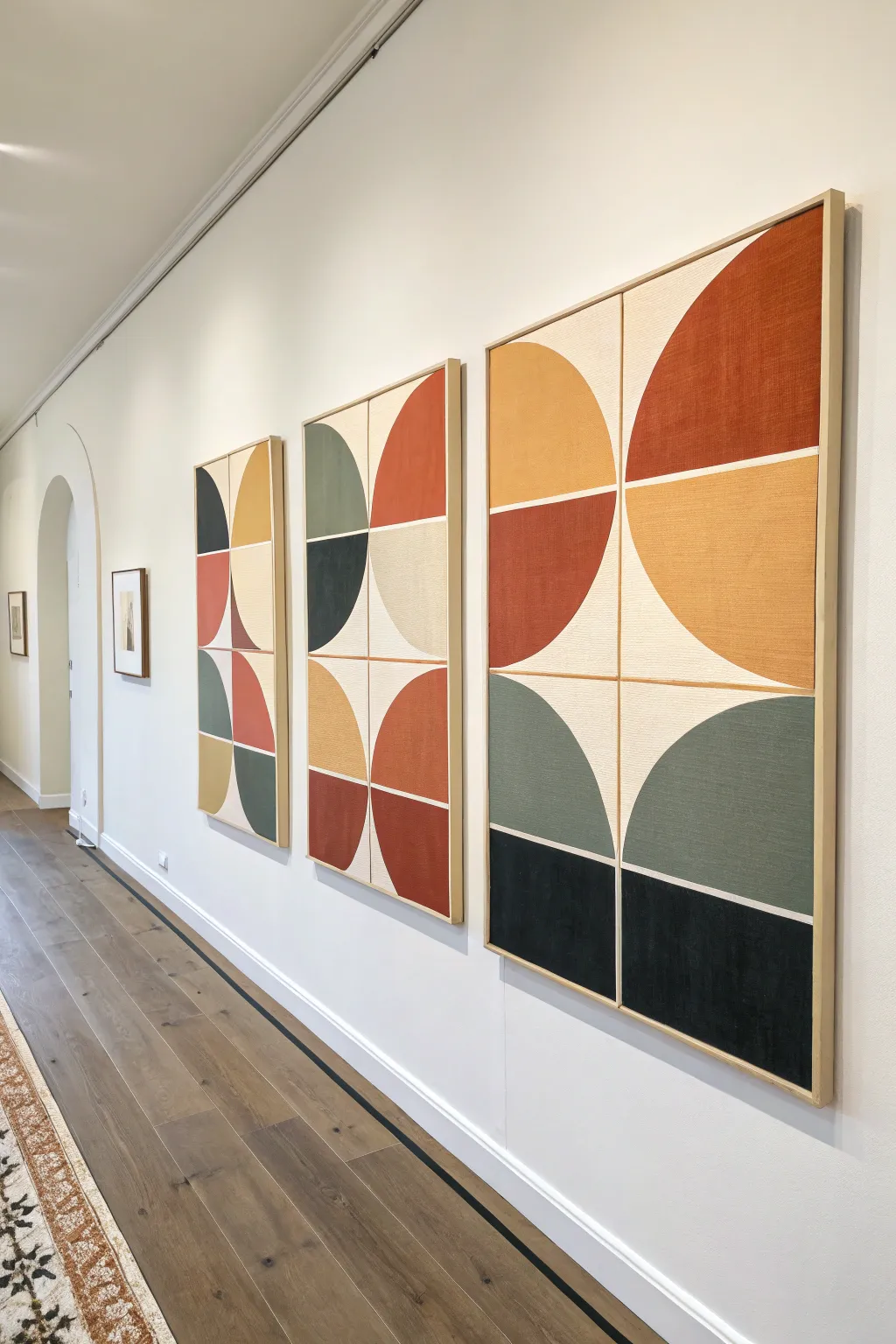 A soothing multi-panel geometric series, perfectly aligned edges with minimalist boho contrast