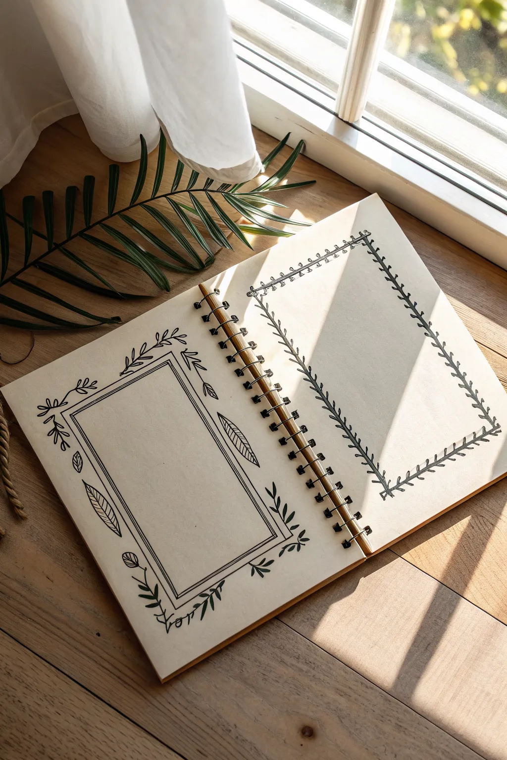 Minimal gothic borders: barbed wire and chain strips framing a blank label area to copy