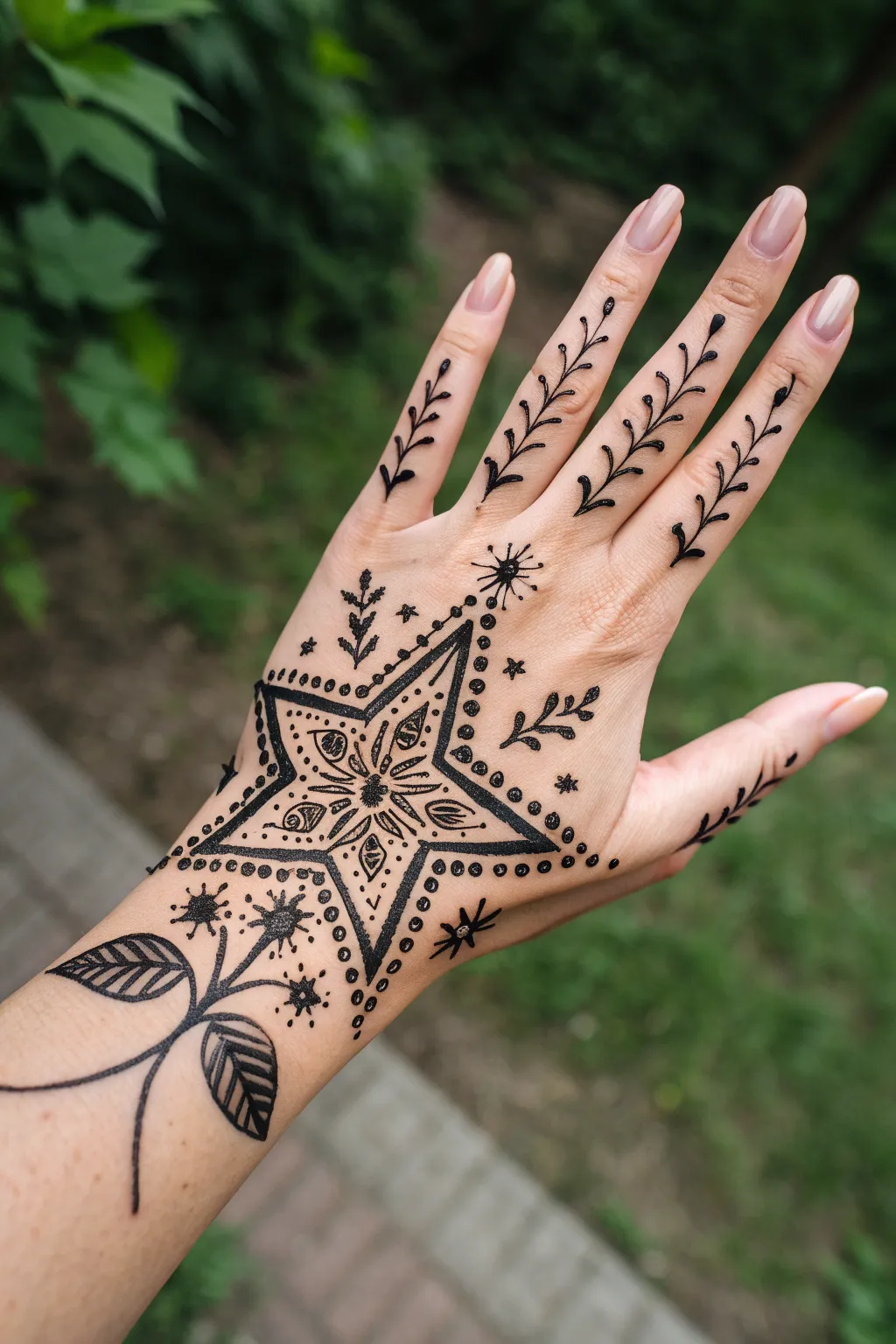 Negative-space hand doodles: bold ink shadows letting your skin glow as the highlight