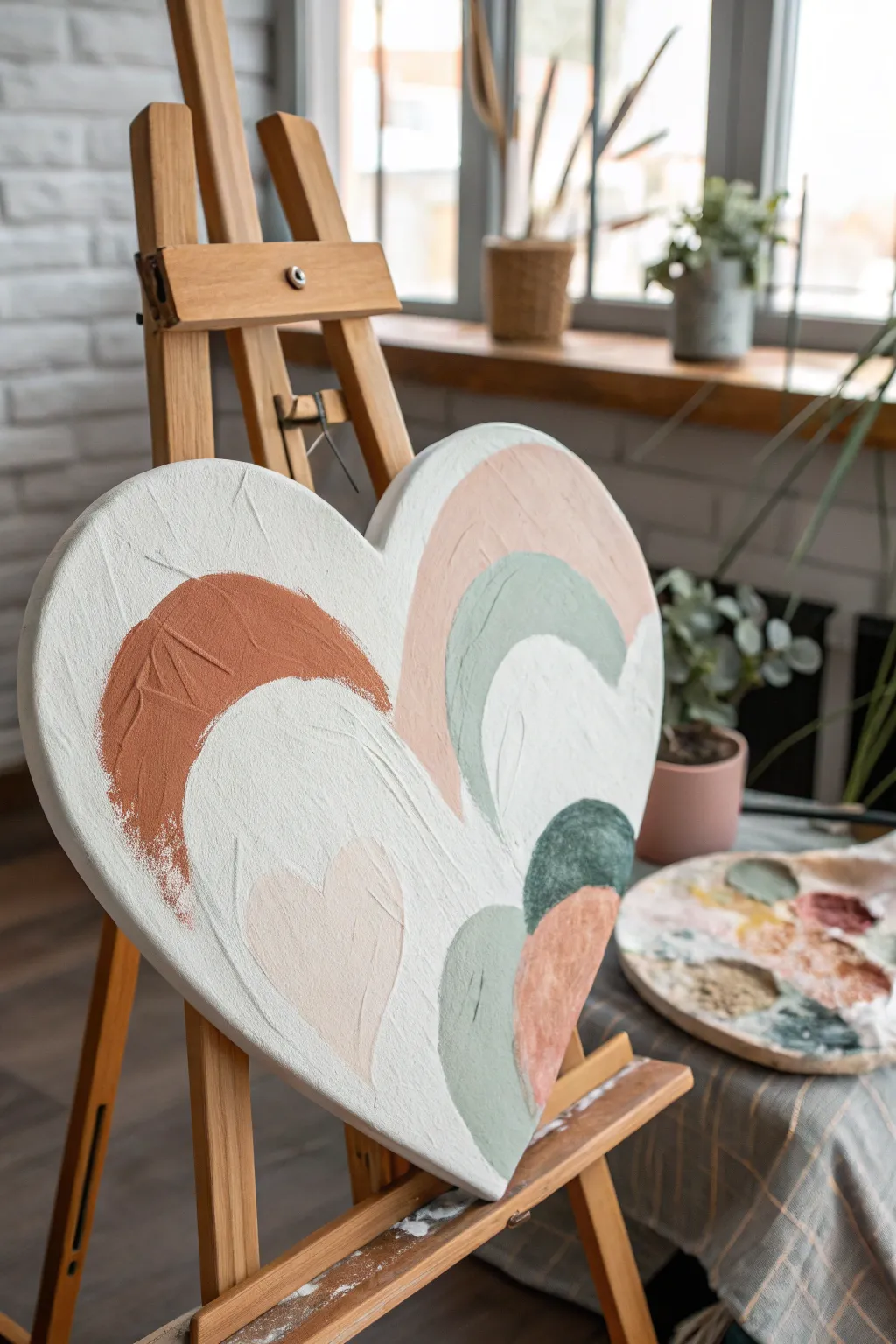 Heart canvas with crisp masked negative space and expressive texture in soft Scandinavian tones