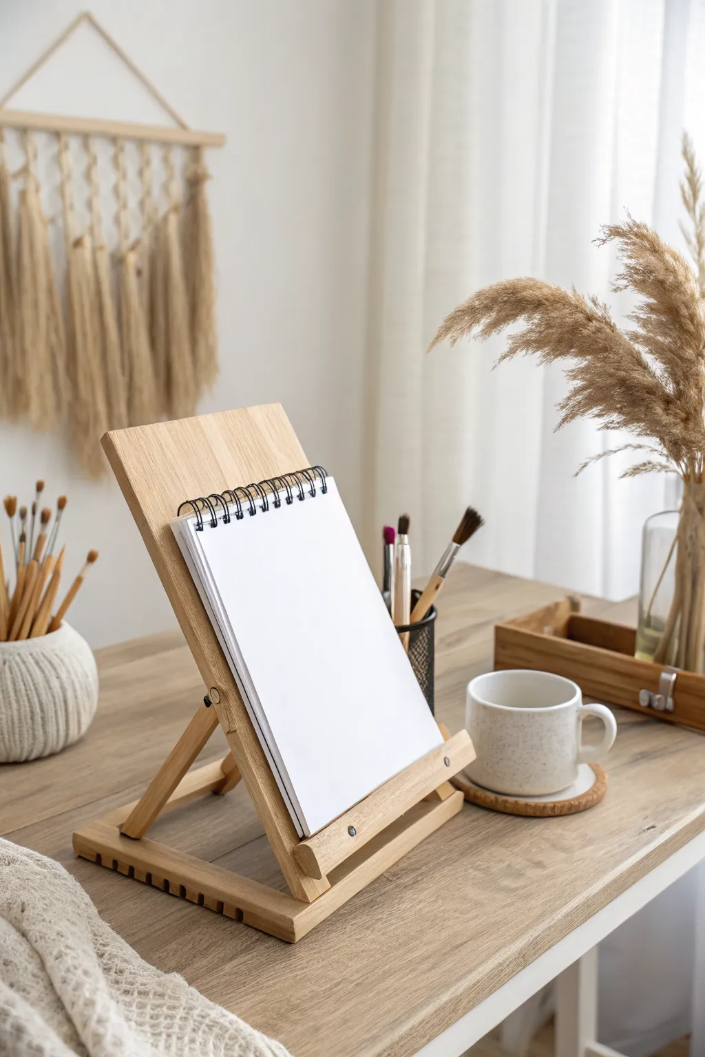 Mini art corner with a simple easel setup that invites daily sketching in the living room