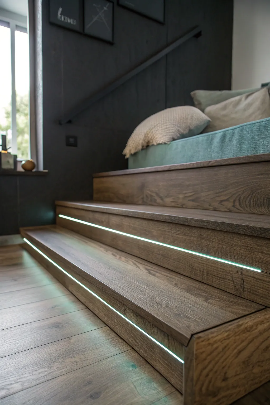 Soft glow baseboard detail in a dark media room for safe, subtle nighttime pathways